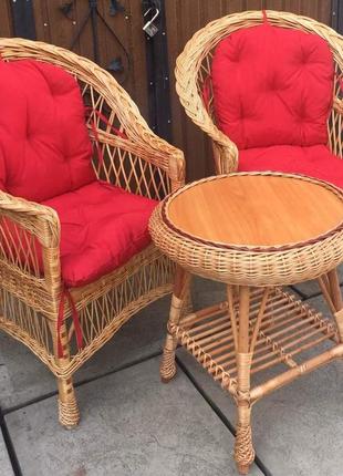 Мебель плетеная из лозы | набор плетеной мебели с подушками | 2 кресла и стол из лозы4 фото