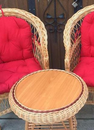 Мебель плетеная из лозы | набор плетеной мебели с подушками | 2 кресла и стол из лозы6 фото