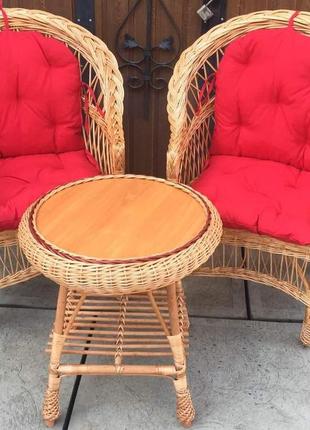 Мебель плетеная из лозы | набор плетеной мебели с подушками | 2 кресла и стол из лозы2 фото