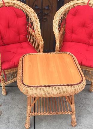 Мебель плетеная с накидками | набор плетеной мебели с подушками | 2 кресла и стол плетеный6 фото