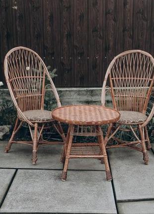 Садовая плетеная мебель на 2 человека | кресла плетеные из лозы | плетеные 2 кресла стол1 фото