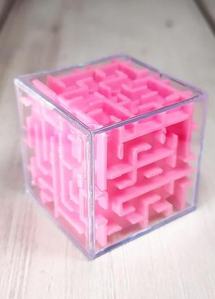 Детская головоломка "кубик-лабиринт" мини, розовая2 фото