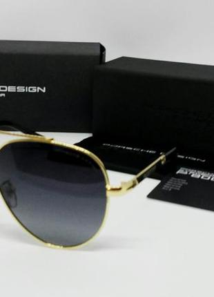 Брендові окуляри краплі чоловічі сонцезахисні поляризированные чорний градієнт в золотому металі