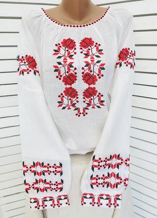 Класична лляна блуза з вишивкою вишиванка льон1 фото
