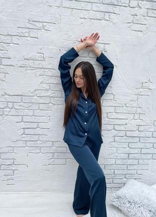 Шовковий смарагдовий костюм для будинку сорочка зі штанами, піжама8 фото
