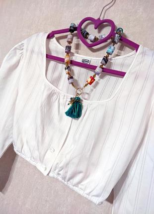 Кроп топ, белая хлопковая женская сократная рубашка, блуза прошва gössl размер 46/л/ l2 фото
