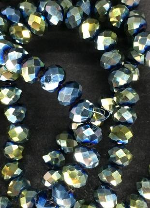 Бусины на нитке стекло рондель d=6мм цвет зеленый металлик (~100 бусин на на нитке)