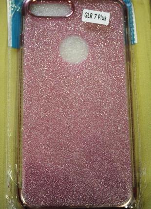 Чехол на айфон 7s блестки розовый полиуритан iphone