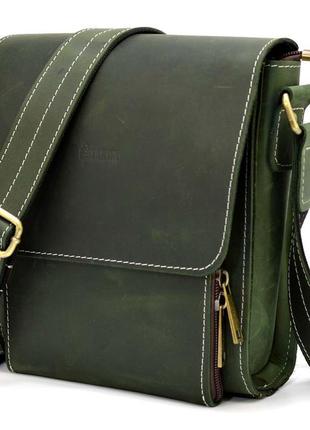 Кожана сумка через плече чоловіча re-3027-3md від tarwa зелена