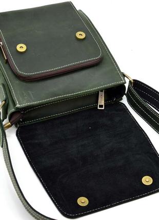 Кожаная сумка через плечо мужская re-3027-3md от tarwa зеленая7 фото