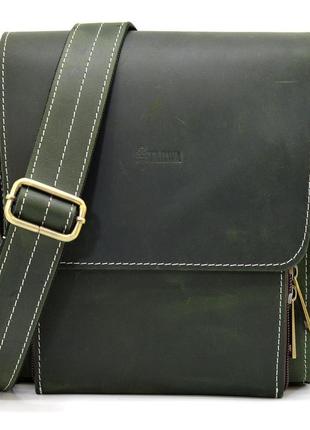Кожаная сумка через плечо мужская re-3027-3md от tarwa зеленая6 фото