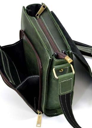 Кожаная сумка через плечо мужская re-3027-3md от tarwa зеленая8 фото