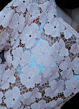 Кружевной топ ажурная блузка свободная блуза с короткими рукавами нюдовая пудровая7 фото