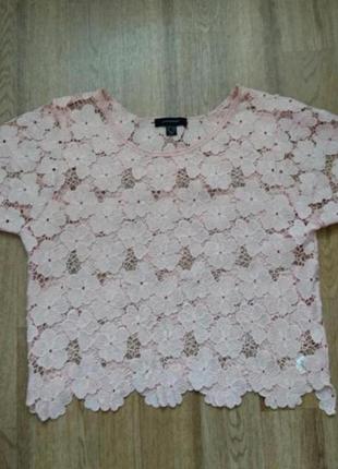 Кружевной топ ажурная блузка свободная блуза с короткими рукавами нюдовая пудровая3 фото
