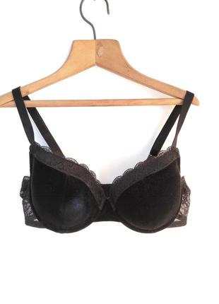 Оксамитовий чорний бюстгальтер фірмовий мереживний оксамит велюр бюстгальтер чорний бархатний велюровий лівчик на кісточках lindex love
