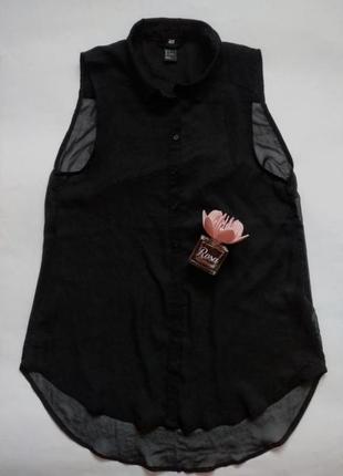 Воздушная шифоновая блуза блузка рубашка без рукавов с удлиненной спинкой2 фото