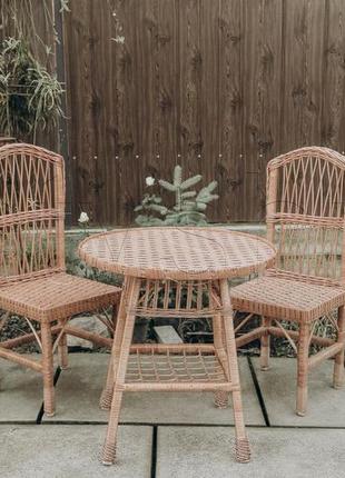 Садовая плетеная мебель 2 кресла журнальный столик | кресла плетеные из лозы | плетеные 2 кресла стол2 фото