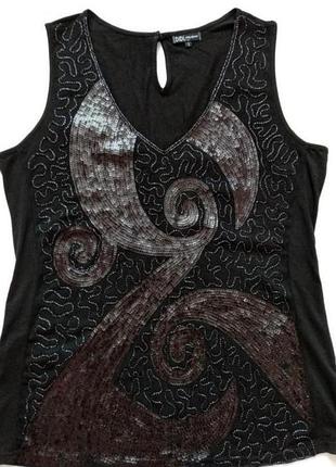 Шикарна блуза блузка без рукавів з вишивкою паєтками