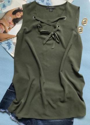 Блуза блузка свободный топ без рукавов со шнуровкой спереди