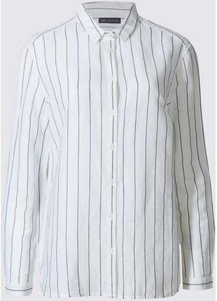 Льняна біла пряма вільна сорочка смужка довгий рукав m&s р.14 marks & spencer5 фото