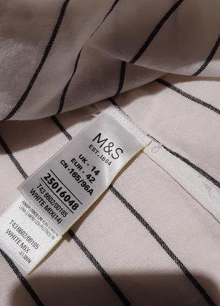 Льняна біла пряма вільна сорочка смужка довгий рукав m&s р.14 marks & spencer7 фото