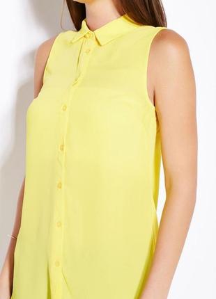 Солнечная желтая блуза блузка на пуговицах шифоновая рубашка без рукавов