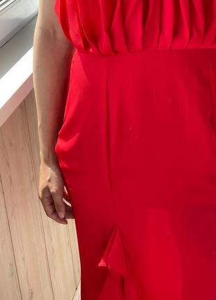 Шикарное красное вечернее платье бандо в пол с разрезом и рюшей 1+1=32 фото