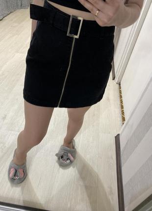 Чёрная джинсовая юбка dilvin zara на змейке джинсова спідниця8 фото