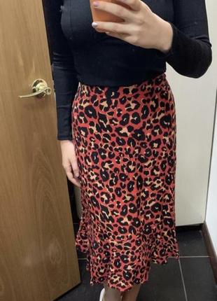 Леопардовая юбка миди летняя юбка красная юбка длинная юбка4 фото