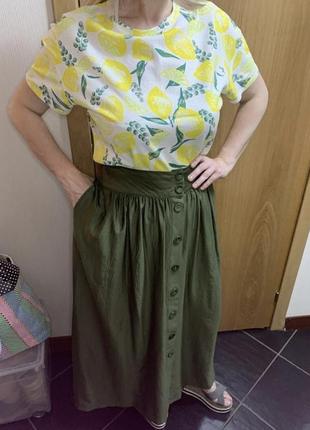 Длинная юбка хаки юбка миди зелёная юбка летняя юбка4 фото