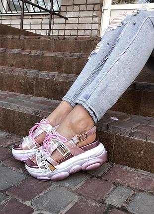 Жіночі босоніжки на платформі перламутрові рожеві off, женские босоножки на платформе