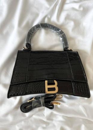 Лакована чорна розкішна сумочка в стилі balenciaga black / gold бренд женская шикарная лаковая лакированная сумка под рептилию3 фото