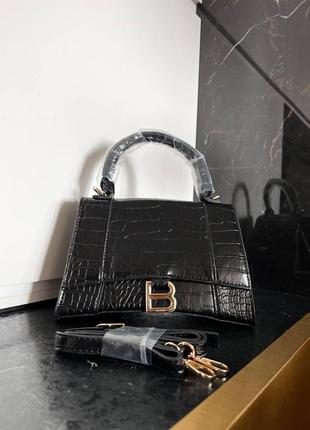 Лакована чорна розкішна сумочка в стилі balenciaga black / gold бренд женская шикарная лаковая лакированная сумка под рептилию9 фото
