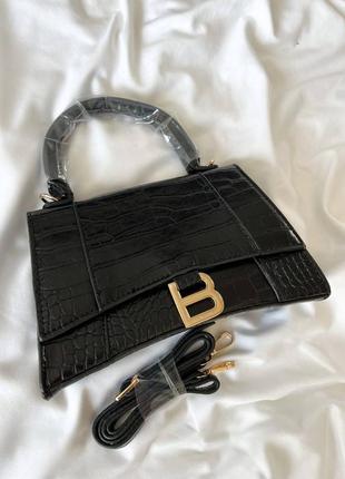 Лакована чорна розкішна сумочка в стилі balenciaga black / gold бренд женская шикарная лаковая лакированная сумка под рептилию2 фото