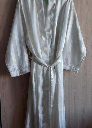 Белый халат в вертикальную полоску donna seta со смесью шелка1 фото