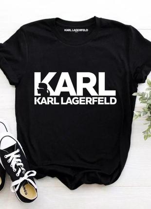 Жіноча футболка karl lagerfeld карл лагерфельд чорна біла женская футболка чёрная белая1 фото