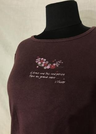S.oliver бордовая футболка с принтом цветов и надписью