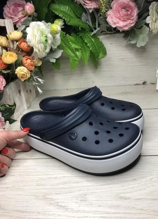 Crocs crocband platform clog navy white 205434 женские кроксы сабо на платформе4 фото