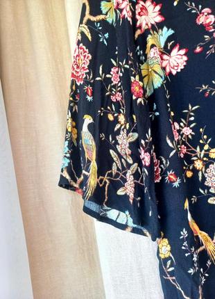Блузка принт цветы птица кофта блуза сорочка2 фото