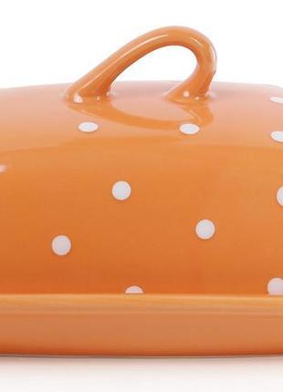 Масленка керамическая "белый горошек" 21х12х16.5см, оранжевая1 фото