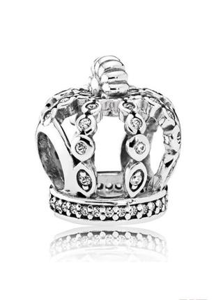 Шарм стерлінгове срібло 925 проба цирконій царська корона цариця цар королевська велика шапка в каменях камінчики в стилі пандора
