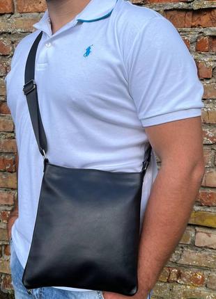 Чоловіча барсетка з натуральної шкіри, якісна чорна сумка через плече, містка для докум8 фото