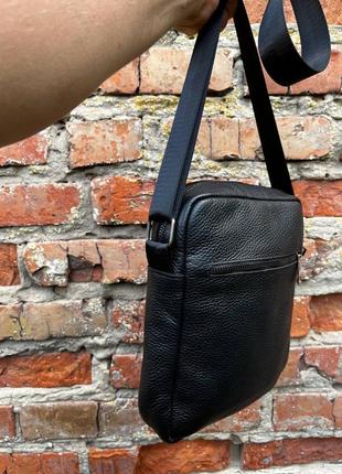 Мужская вместительная барсетка, качественная из натуральной кожи, черная сумка через плечо7 фото