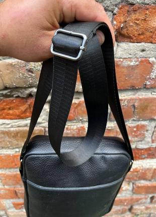 Мужская вместительная барсетка, качественная из натуральной кожи, черная сумка через плечо4 фото