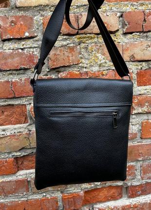 Мужская барсетка, сумка с клапаном из натуральной зернистой кожи, черная качественная вместительная7 фото