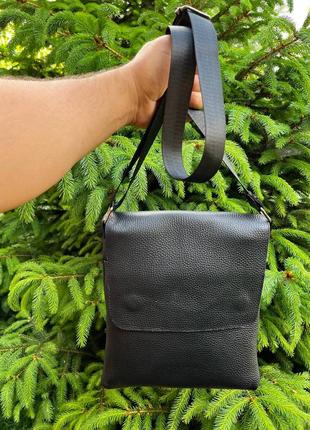 Мужская барсетка, сумка с клапаном из натуральной зернистой кожи, черная качественная вместительная