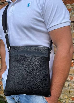 Мужская сумка через плечо натуральная кожа барсетка мужская кожаная сумка для документов планшет чер2 фото