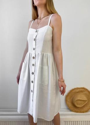Літня біла сукня вільного крою довжини міді5 фото