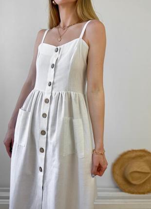 Літня біла сукня вільного крою довжини міді6 фото