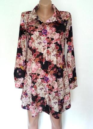 Платье рубашка миди от cherry couture туника р.46-48 цветочный принт трапеция / англия2 фото
